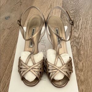 Manolo Blahnik Metallic Strappy Heels